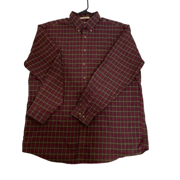 LL. Bean Shirt Men's XL Tall Red/Burgundy Plaid Long Sleeve Wrinkle Resistant Co - Picture 2 of 8